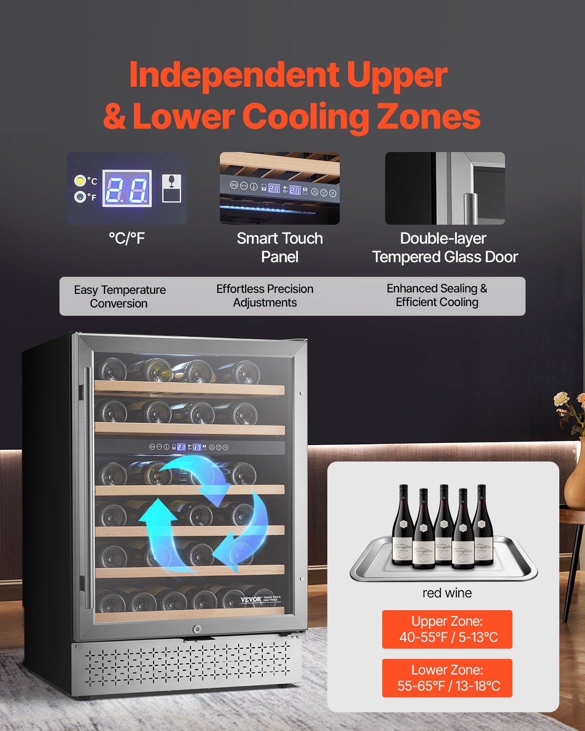 Wine Cooler 46 Bottle Dual Zone Wine Refrigerator with Glass Door Temp Control Wine Cooler 46 Bottle Dual Zone Wine Refrigerator with Glass Door Temp Control