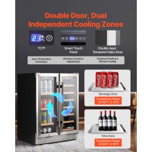 Wine and Beverage Refrigerator 24 in Dual Zone Wine Cooler with Glass Doors