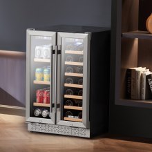 Wine and Beverage Refrigerator 24 in Dual Zone Wine Cooler with Glass Doors