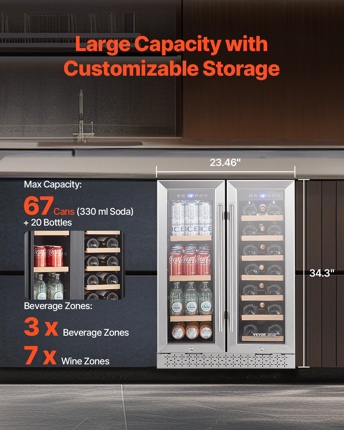Wine and Beverage Refrigerator 24 in Dual Zone Wine Cooler with Glass Doors Wine and Beverage Refrigerator 24 in Dual Zone Wine Cooler with Glass Doors