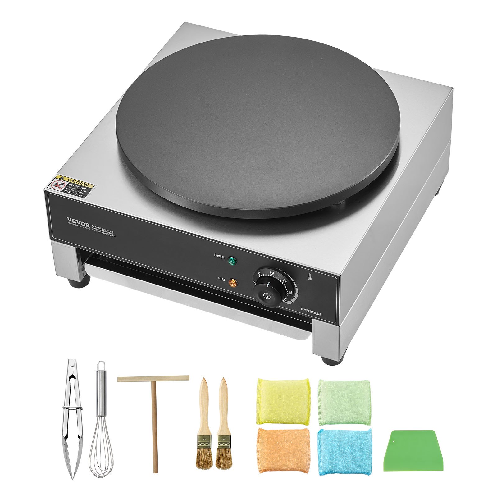 VEVOR Electric Crepe Maker, 16-Inch Commercial Crepe Machine, 3000W Flat Plate Crepe Griddle, Nonstick Stainless Steel Pancake Making Machine, Desktop Circular Cereals Pancake Stove with Temp Control