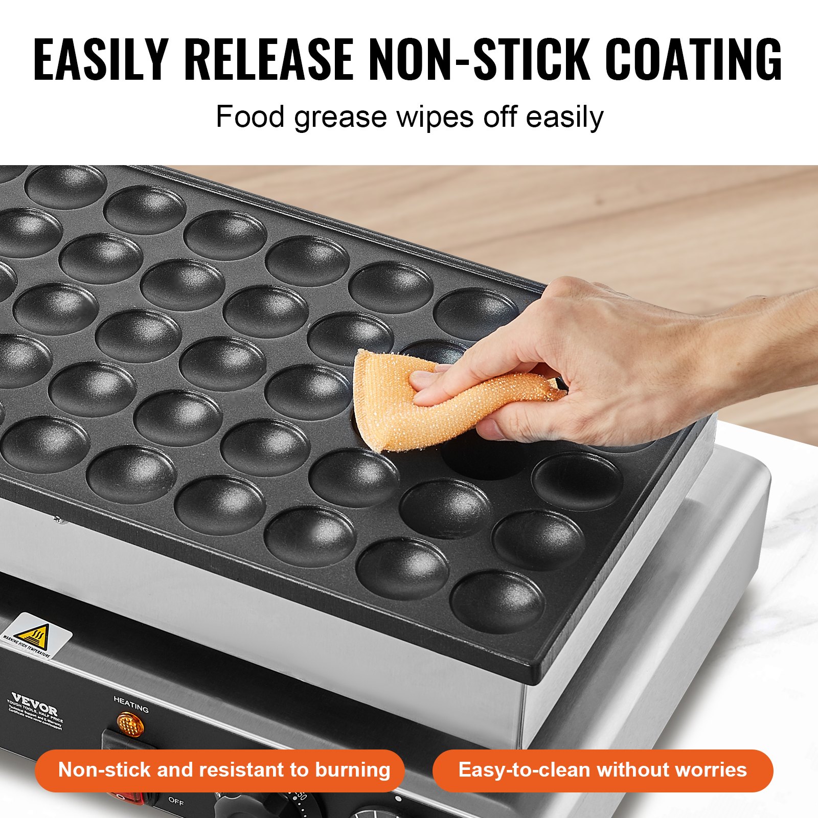 VEVOR Mini Dutch Pancake Maker, 50PCS 43mm Diameter Dorayaki Baker Machine, 1700W Commercial Electric Poffertjes Grill, Non-stick Stainless Steel, Dual Temp & Time Control, for Home Kitchen Restaurant