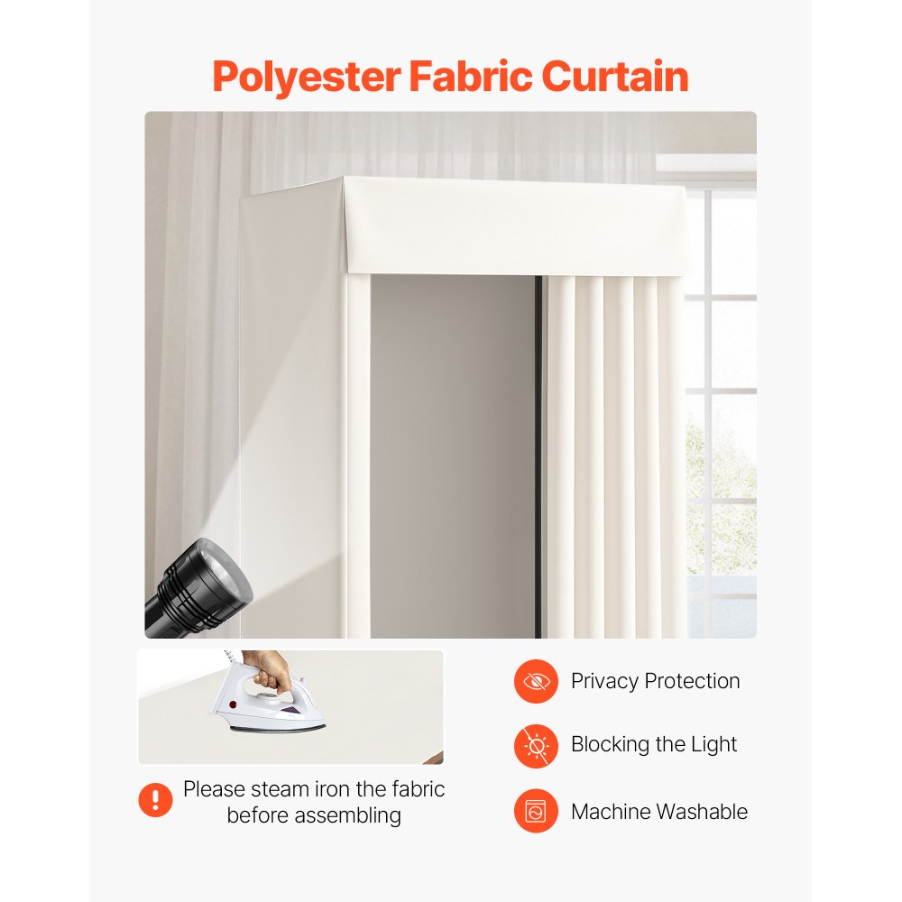 VEVOR Fitting Room, Moveable Dressing Room with Thick Curtains, Privacy Space with Casters and a Sturdy Metal Hook, for Boutique, Mall, Tailor's Store & Outdoor (39 x 39 x 81 in, Black and Beige)