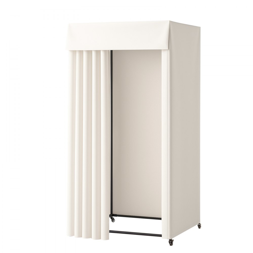 VEVOR Fitting Room, Moveable Dressing Room with Thick Curtains, Privacy Space with Casters and a Sturdy Metal Hook, for Boutique, Mall, Tailor's Store & Outdoor (39 x 39 x 81 in, Black and Beige)