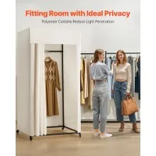 VEVOR Fitting Room, Moveable Dressing Room with Thick Curtains, Privacy Space with Casters and a Sturdy Metal Hook, for Boutique, Mall, Tailor's Store & Outdoor (39 x 39 x 81 in, Black and Beige)