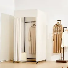 VEVOR Fitting Room, Moveable Dressing Room with Thick Curtains, Privacy Space with Casters and a Sturdy Metal Hook, for Boutique, Mall, Tailor's Store & Outdoor (39 x 39 x 81 in, Black and Beige)