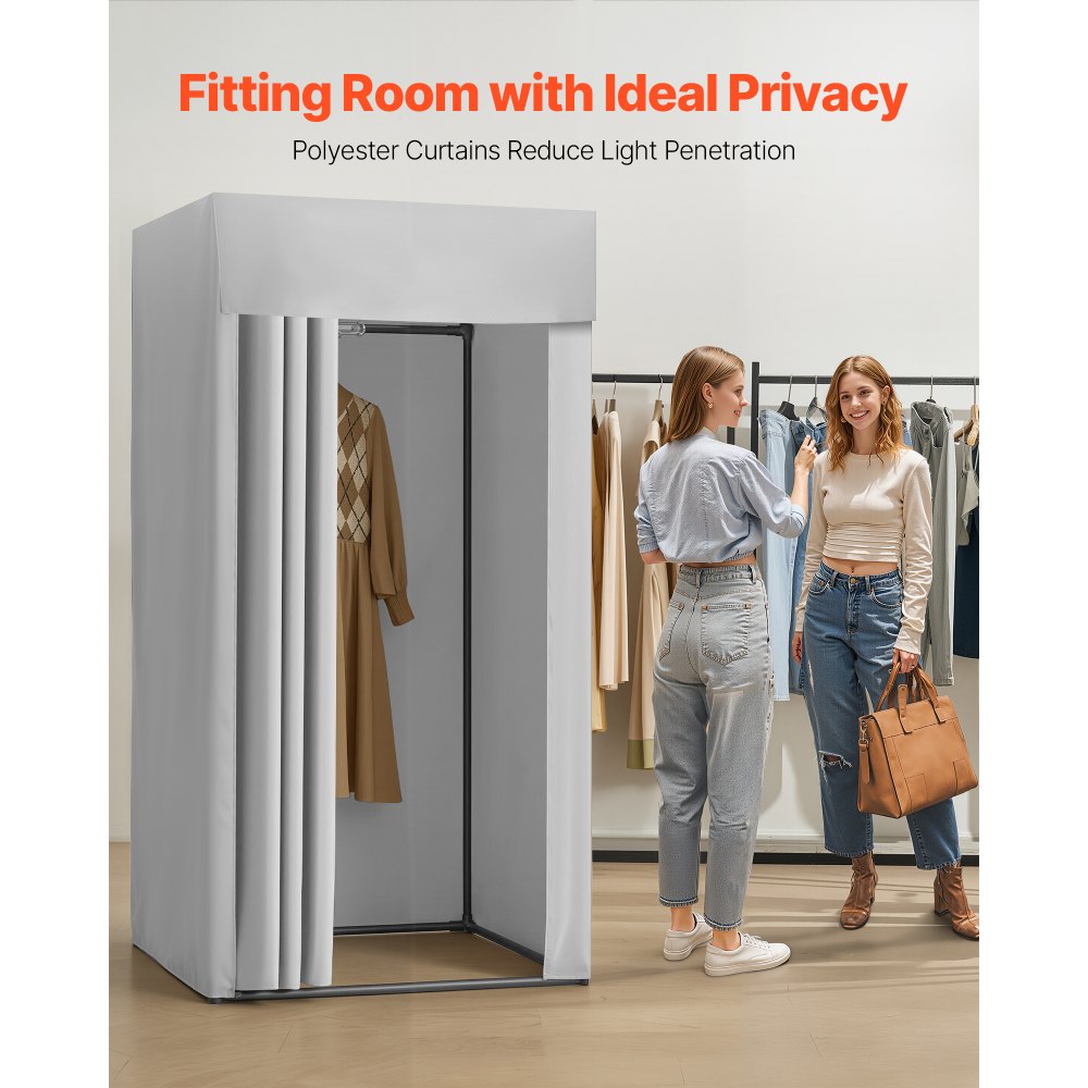 VEVOR Fitting Room, Dressing Room with Thick Polyester Curtains, Privacy Space with Shading Curtain and a Hook, for Boutique, Mall, Tailor's Store & Outdoor 99 x 99 x 198 cm (Black and Gray-White)