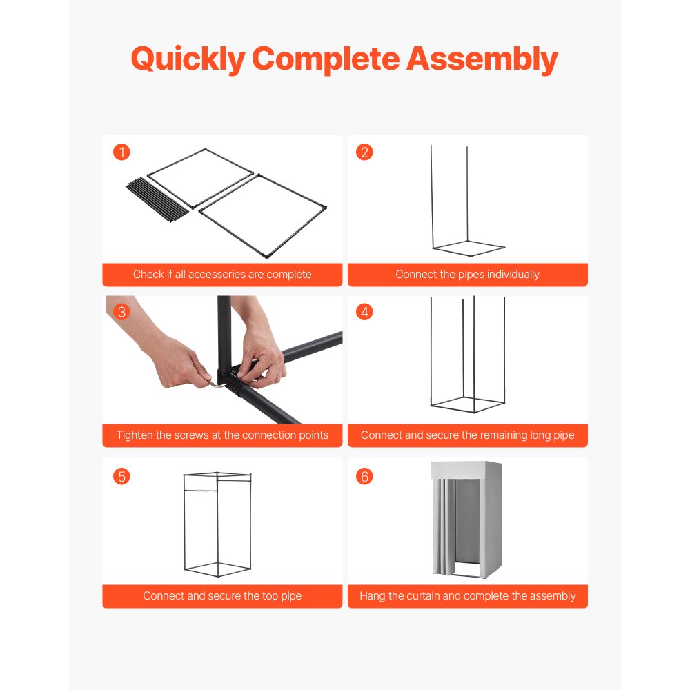 VEVOR Fitting Room, Dressing Room with Thick Polyester Curtains, Privacy Space with Shading Curtain and a Hook, for Boutique, Mall, Tailor's Store & Outdoor 99 x 99 x 198 cm (Black and Gray-White)