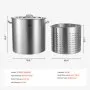 VEVOR Stainless Steel Stockpot, 100 Quart Large Cooking Pots, Cookware Sauce Pot with Basket, Lid, and Handle, Heavy Duty Commercial Grade Stock Pot, Sanding Treatment, for Large Groups Events Silver