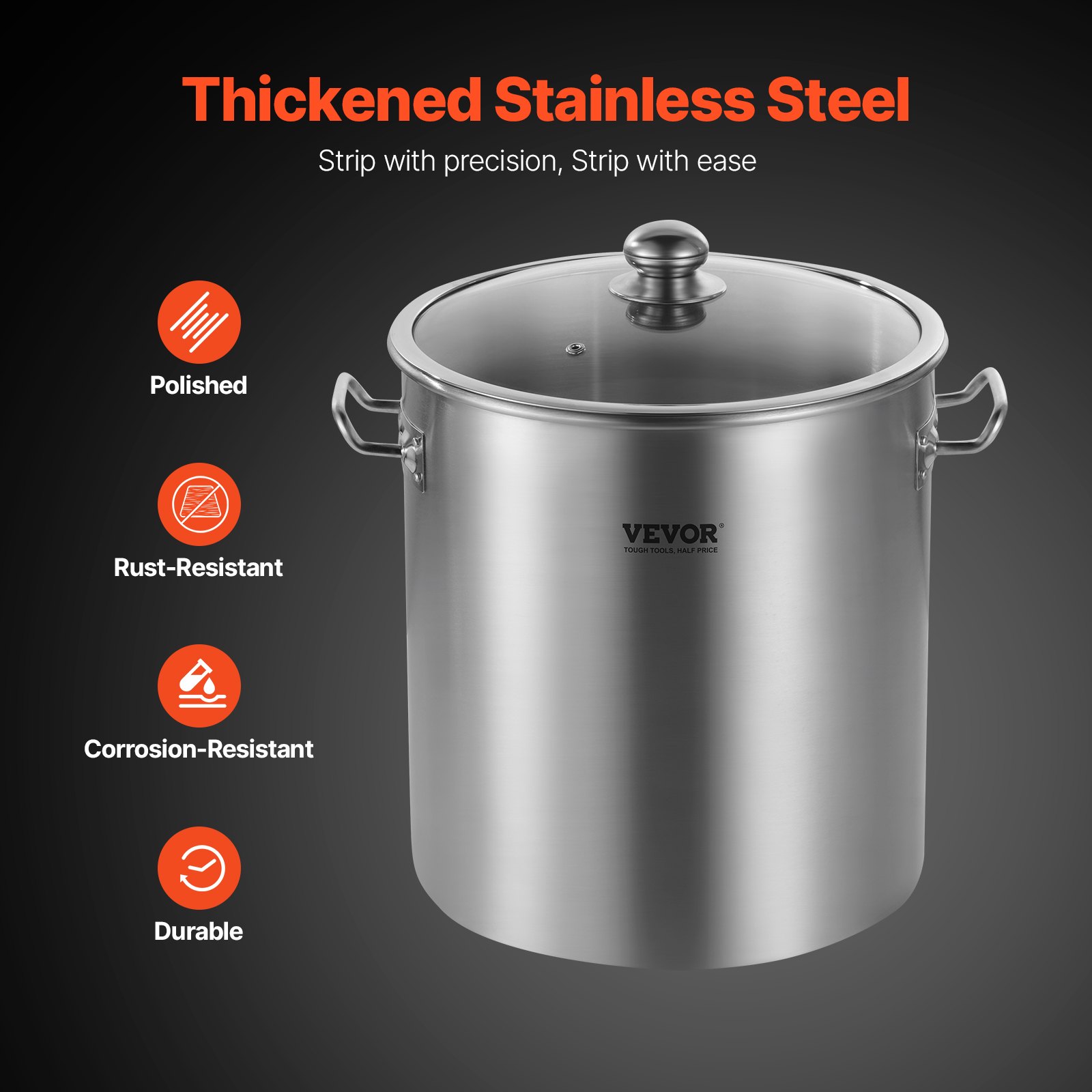 VEVOR Stainless Steel Stockpot, 24 Quart Cooking Pots, Cookware Sauce Pot with Lid, and Handle, Heavy Duty Commercial Grade Stock Pot, Sanding Treatment, for Steaming Boiling or Frying Silver