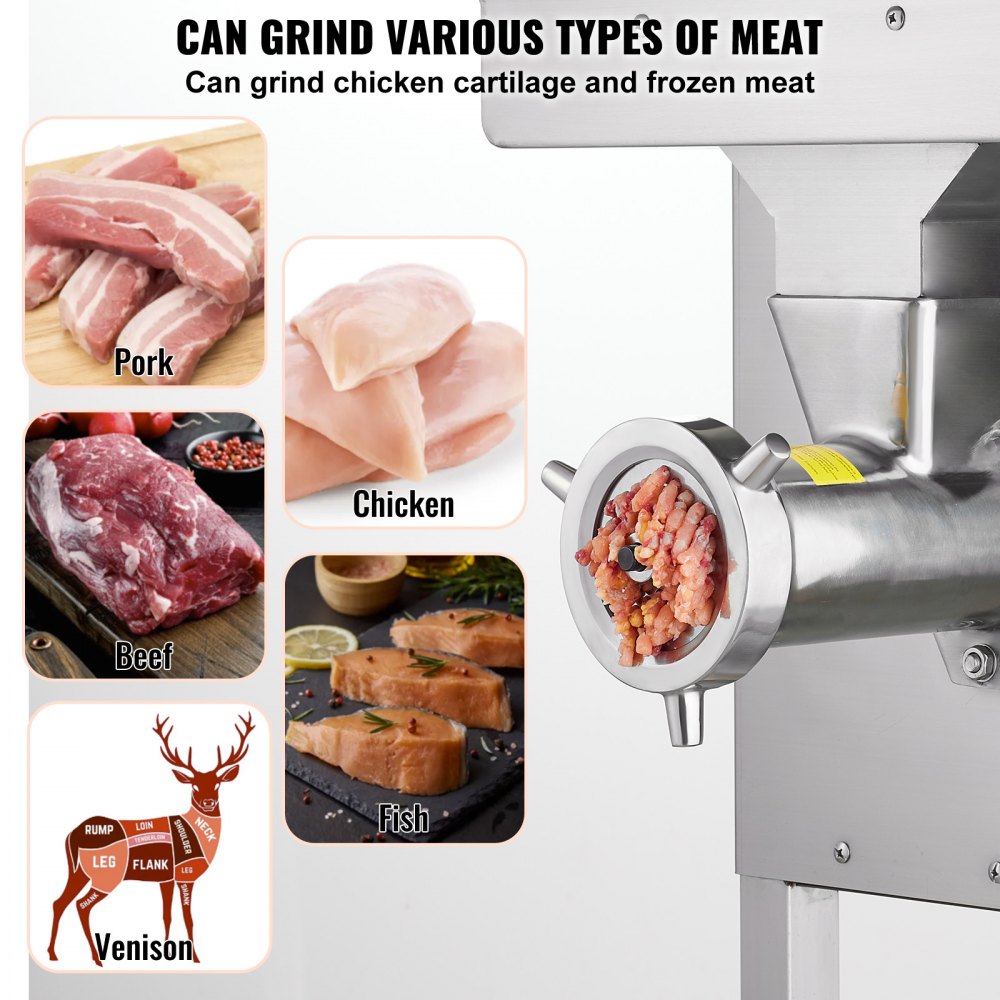 VEVOR Meat Grinder, 22 Lbs/Min Capacity Electric Meat Grinders w/ Blade, Grinding Plate, Sausage Maker, Stainless Steel Commercial Meat Mincer for Kitchen Restaurant Butcher Store