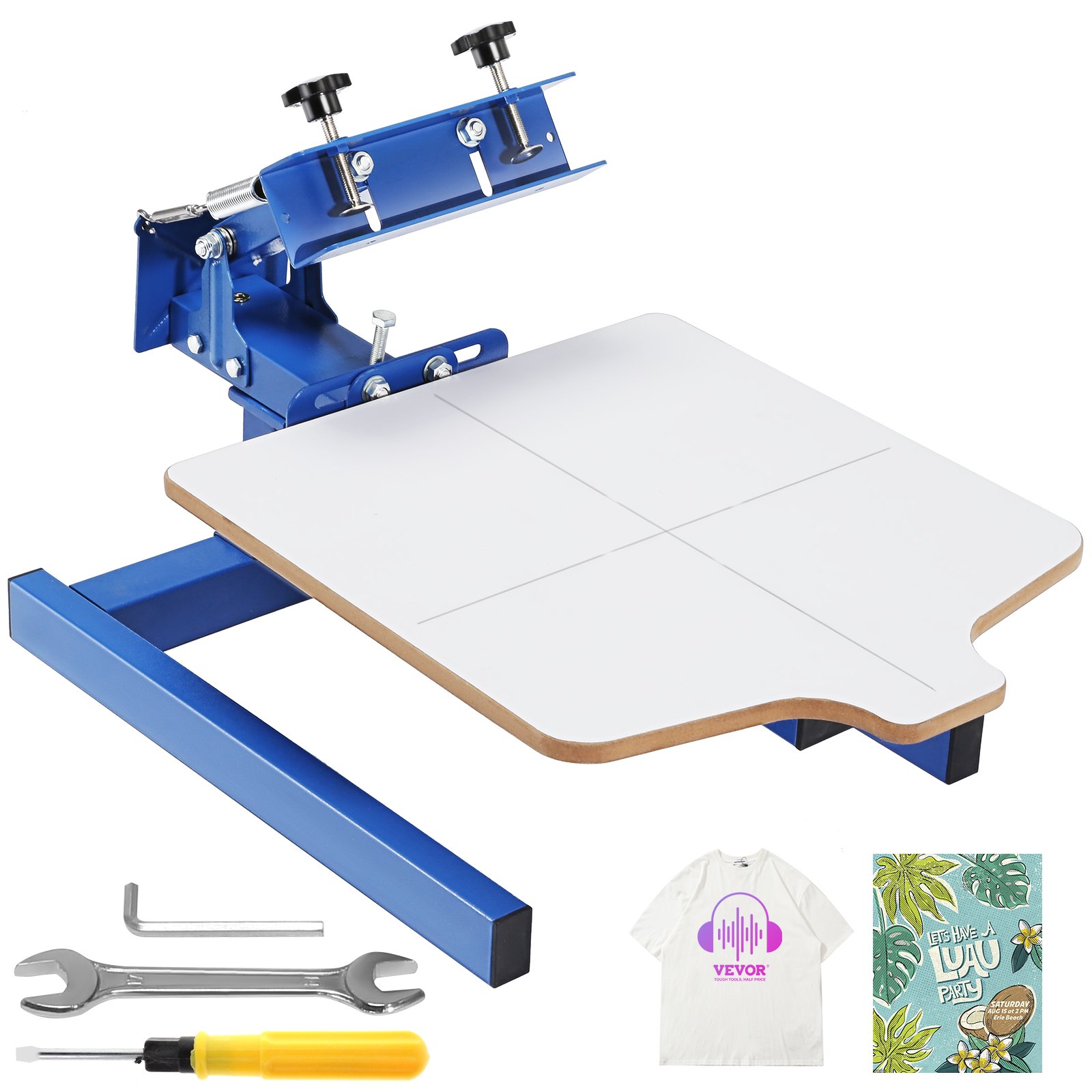 VEVOR Screen Printing Machine, 1 Color 1 Station Silk Screen Printing Press, 21.2x17.7in / 54x45cm Screen Printing Press, Double-layer Positioning Pallet, Adjustable Tension for T-shirt DIY Printing