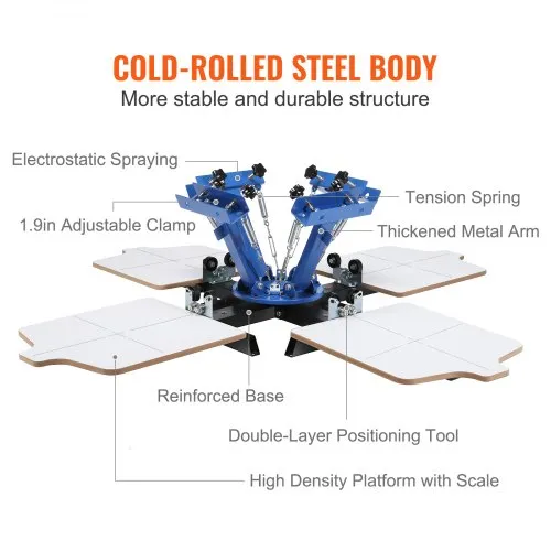 VEVOR Screen Printing Machine, 4 Color 4 Station 360° Rotable Silk Screen Printing Press, 21.2x17.7in Screen Printing Press, Double-layer Positioning Pallet for T-shirt DIY Printing