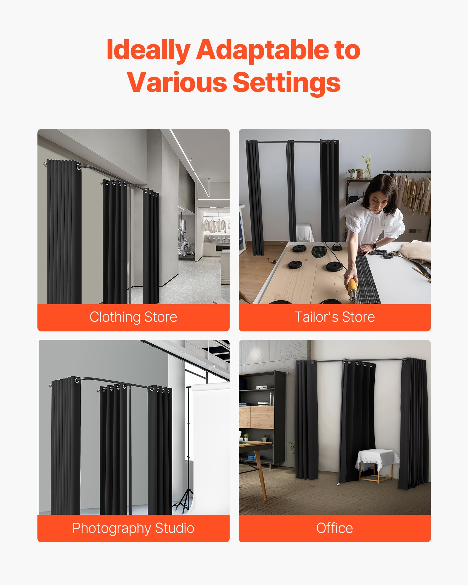 VEVOR Fitting Room, Portable Changing Room with Thick Polyester Curtains, Double Dressing Rooms with Partition Curtains, for Boutique, Mall, Studio, Tailor's Store & Office 200 x 100 x 200 cm (Black)