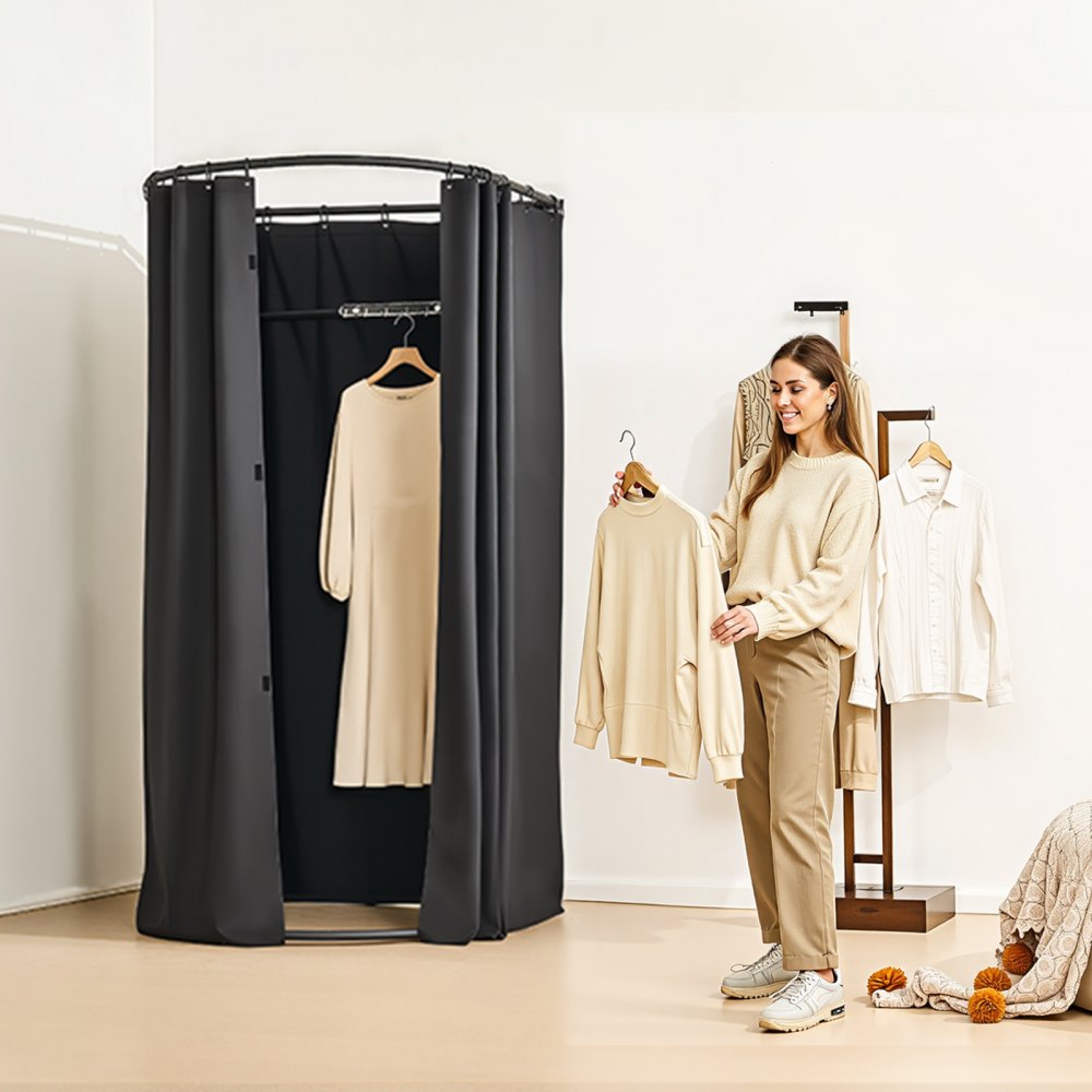 VEVOR Fitting Room, Portable Dressing Room with Thick Polyester Curtains, Privacy Space with Shading Curtain and a Hook, for Boutique, Mall, Tailor's Store & Outdoor Activity 39 x 37 x 79 in (Black)