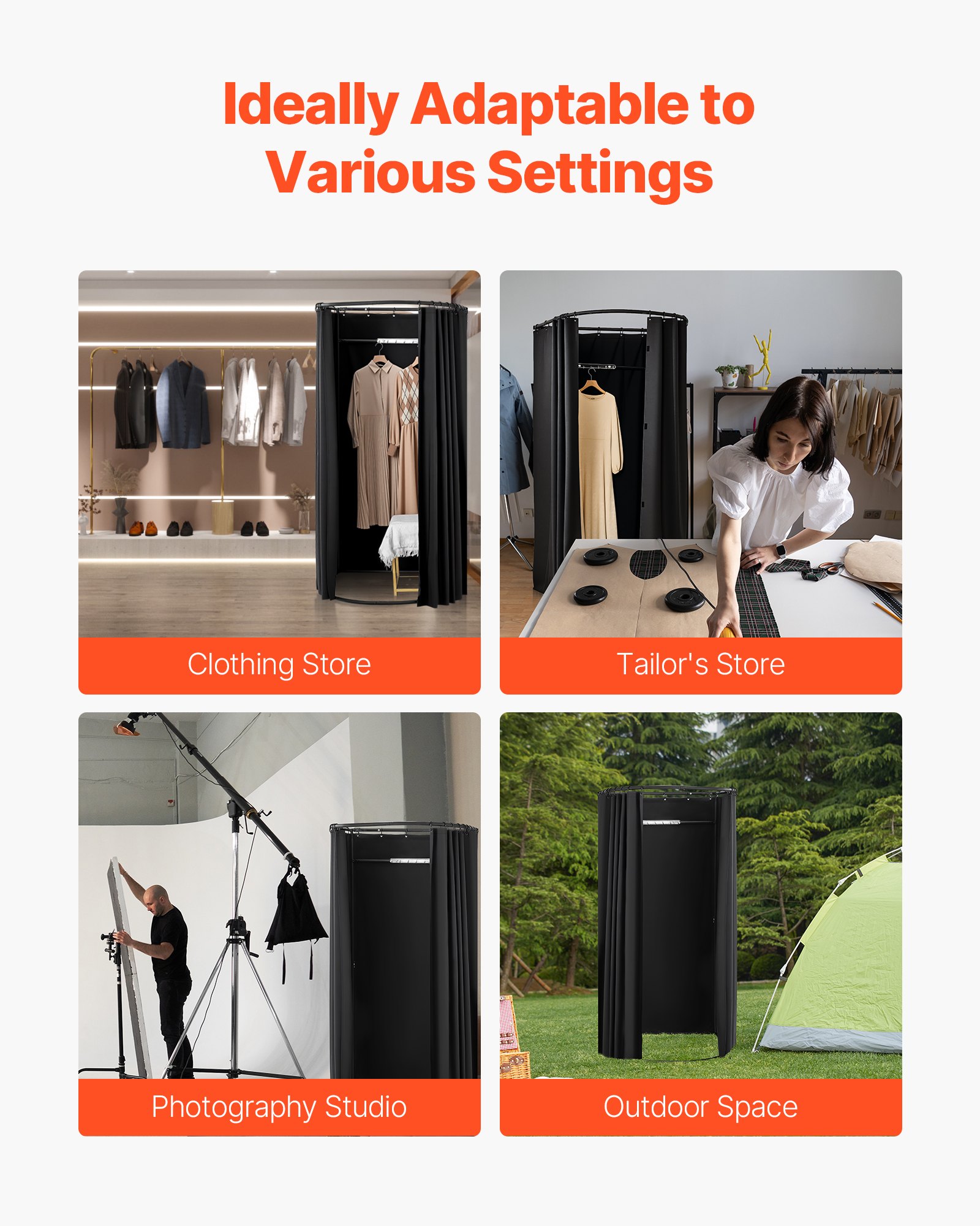 VEVOR Fitting Room, Portable Dressing Room with Thick Polyester Curtains, Privacy Space with Shading Curtain and a Hook, for Boutique, Mall, Tailor's Store & Outdoor Activity 39 x 37 x 79 in (Black)