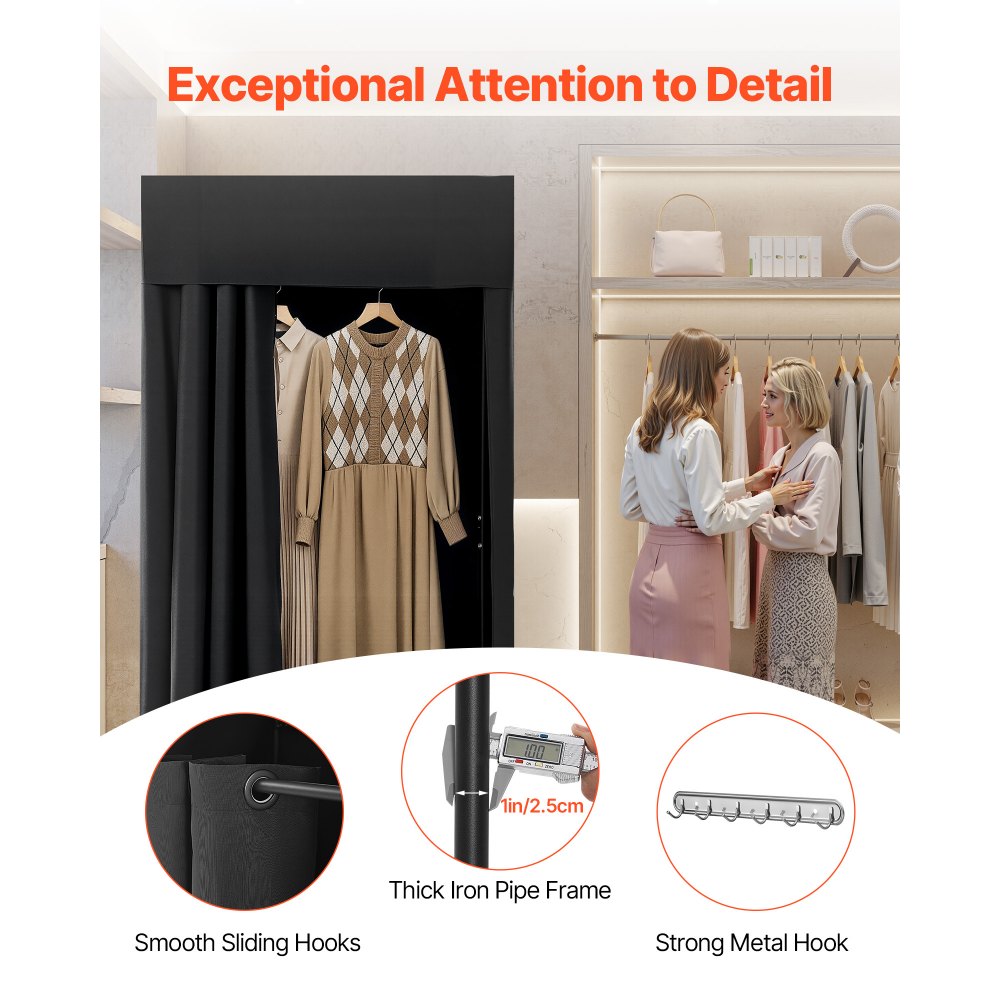 VEVOR Fitting Room, Portable Dressing Room with Thick Polyester Curtains, Privacy Space with Shading Curtain and a Hook, for Boutique, Mall, Tailor's Store & Outdoor Activity 39 x 39 x 78 in (Black)