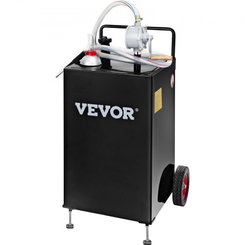 VEVOR Fuel Caddy, 30 Gallon, Gas Storage Tank & 2 Wheels, with Manuel Transfer Pump, Gasoline Diesel Fuel Container for Cars, Lawn Mowers, ATVs, Boats, More, Black