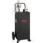 black VEVOR fuel caddy with hose, hand pump, red wheels, and handlebar.