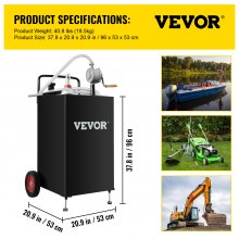 VEVOR 114L Gas Caddy, Fuel Storage Tank with Wheels, Portable Fuel Caddy with Manuel Transfer Pump, Gasoline Diesel Fuel Container for Cars, Lawn Mowers, ATVs, Boats, More, Black
