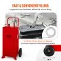 VEVOR 30 Gallon Fuel Caddy, Fuel Storage Tank on 2 Wheels, Portable Gas Caddy with Manuel Transfer Pump, Gasoline Diesel Fuel Container for Cars, Lawn Mowers, ATVs, Boats, More, Red