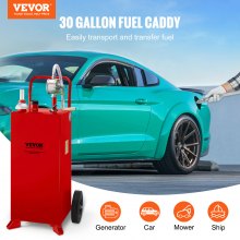 VEVOR 30 Gallon Fuel Caddy, Fuel Storage Tank on 2 Wheels, Portable Gas Caddy with Manuel Transfer Pump, Gasoline Diesel Fuel Container for Cars, Lawn Mowers, ATVs, Boats, More, Red