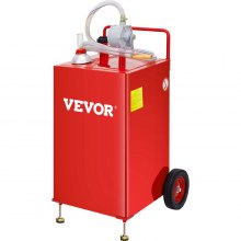 VEVOR 30 Gallon Fuel Caddy, Fuel Storage Tank on 2 Wheels, Portable Gas Caddy with Manuel Transfer Pump, Gasoline Diesel Fuel Container for Cars, Lawn Mowers, ATVs, Boats, More, Red