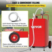 VEVOR 30 Gallon Fuel Caddy, Gas Storage Tank & 2 Wheels, with Manuel Transfer Pump, Gasoline Diesel Fuel Container for Cars, Lawn Mowers, ATVs, Boats, More, Red