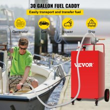VEVOR 114L Fuel Caddy, Gas Storage Tank & 4 Wheels, with Manuel Transfer Pump, Gasoline Diesel Fuel Container for Cars, Lawn Mowers, ATVs, Boats, More, Red