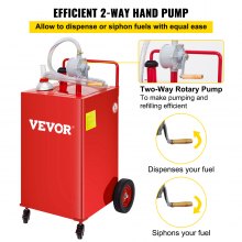 VEVOR Fuel Caddy, 30 Gallon, Gas Storage Tank & 4 Wheels, with Manuel Transfer Pump, Gasoline Diesel Fuel Container for Cars, Lawn Mowers, ATVs, Boats, More, Red