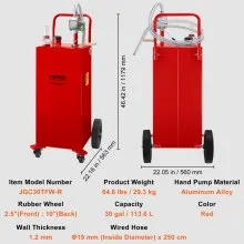 VEVOR 30 Gallon Fuel Caddy, Gas Storage Tank & 4 Wheels, with Manuel Transfer Pump, Gasoline Diesel Fuel Container for Cars, Lawn Mowers, ATVs, Boats, More, Red
