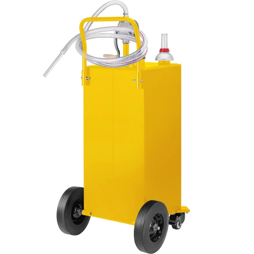 VEVOR 30 Gallon Fuel Caddy, Gas Storage Tank & 4 Wheels, with Manuel Transfer Pump, Gasoline Diesel Fuel Container for Cars, Lawn Mowers, ATVs, Boats, More, Yellow