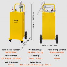 VEVOR 30 Gallon Fuel Caddy, Gas Storage Tank & 4 Wheels, with Manuel Transfer Pump, Gasoline Diesel Fuel Container for Cars, Lawn Mowers, ATVs, Boats, More, Yellow