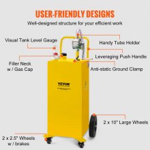 VEVOR 30 Gallon Fuel Caddy, Gas Storage Tank & 4 Wheels, with Manuel Transfer Pump, Gasoline Diesel Fuel Container for Cars, Lawn Mowers, ATVs, Boats, More, Yellow