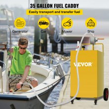 VEVOR Fuel Caddy, 35 gallon, gasslagertank på 4 hjul, med manuell overføringspumpe, bensin diesel drivstoffbeholder for biler, gressklippere, ATV, båter, mer, gul