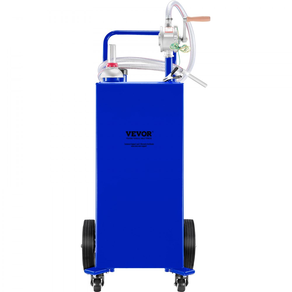 VEVOR 30 Gallon Fuel Caddy, Gas Storage Tank & 4 Wheels, with Manuel Transfer Pump, Gasoline Diesel Fuel Container for Cars, Lawn Mowers, ATVs, Boats, More, Blue