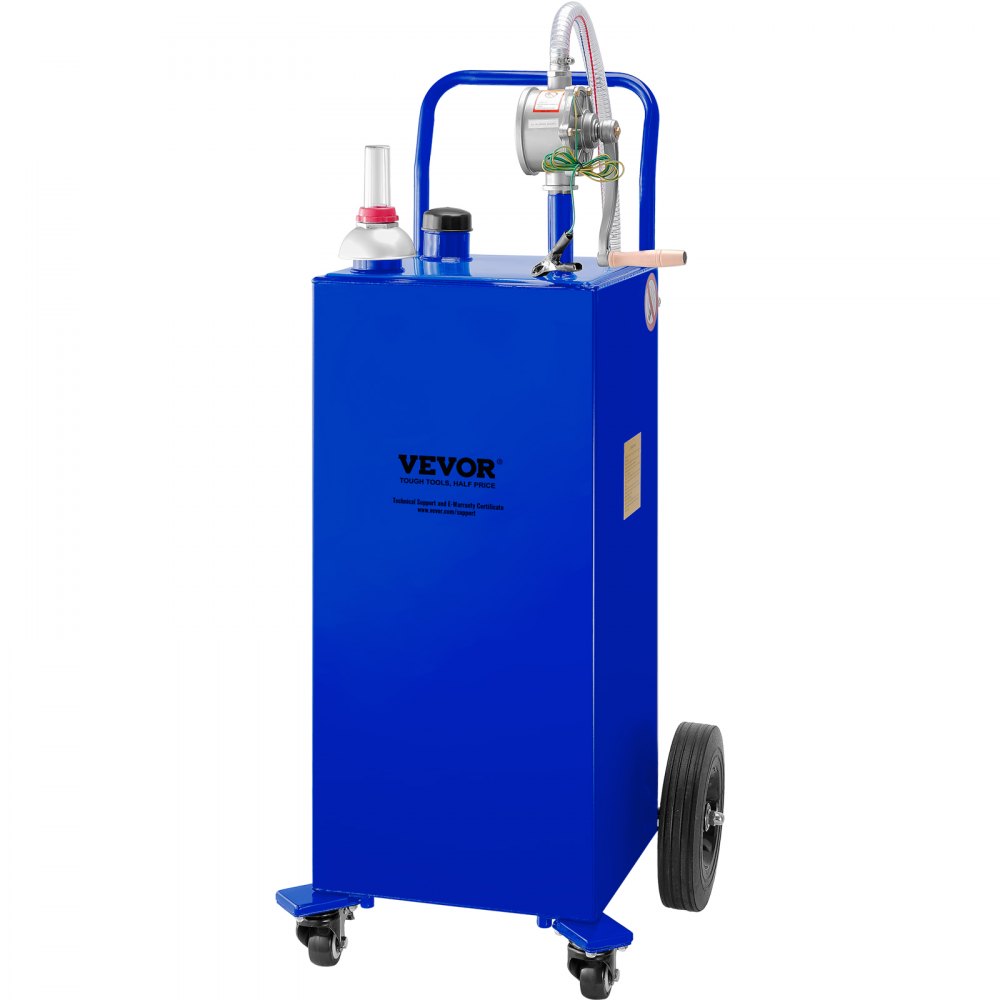 VEVOR 30 Gallon Fuel Caddy, Gas Storage Tank & 4 Wheels, with Manuel Transfer Pump, Gasoline Diesel Fuel Container for Cars, Lawn Mowers, ATVs, Boats, More, Blue