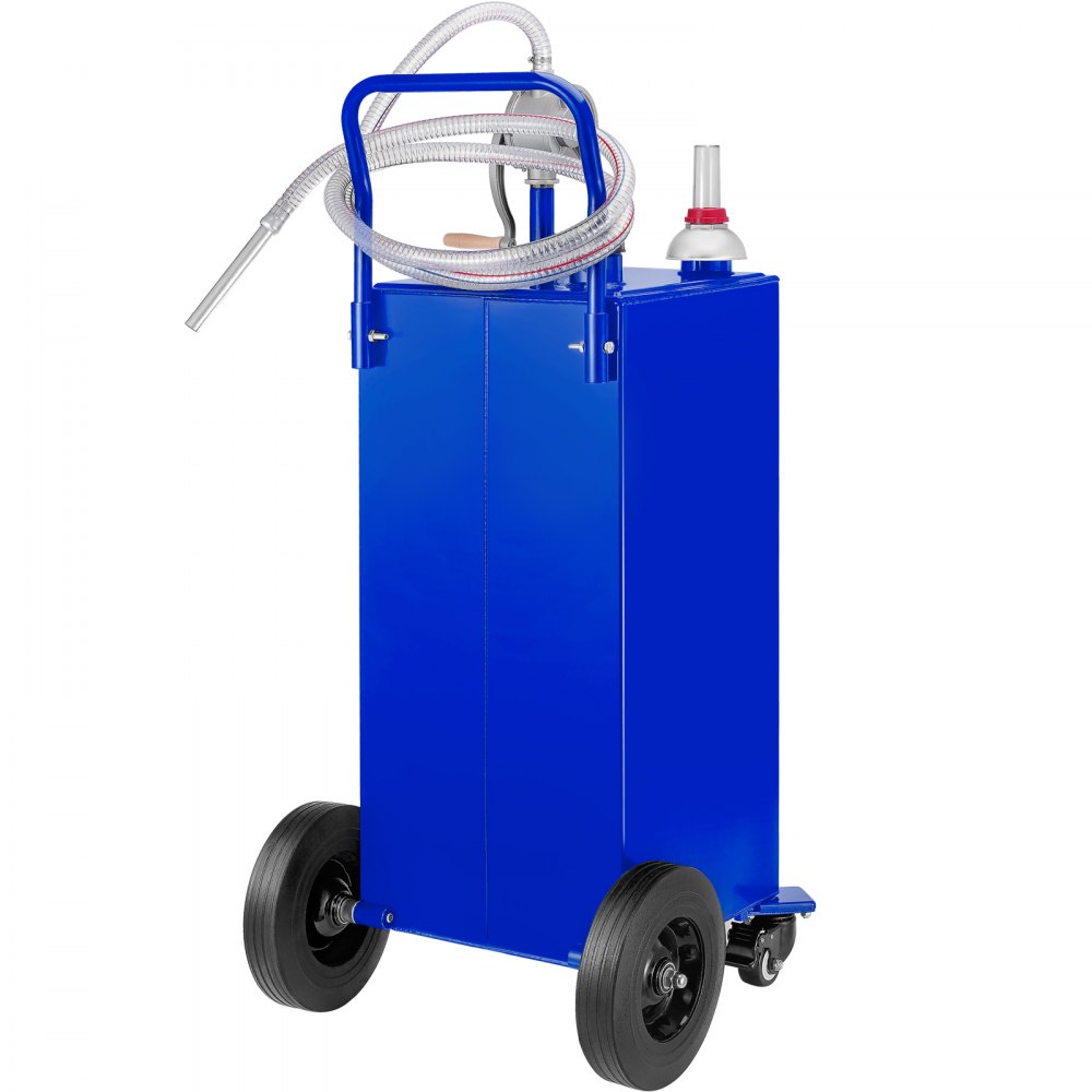 VEVOR 30 Gallon Fuel Caddy, Gas Storage Tank & 4 Wheels, with Manuel Transfer Pump, Gasoline Diesel Fuel Container for Cars, Lawn Mowers, ATVs, Boats, More, Blue