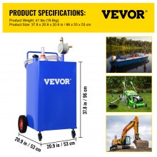 VEVOR 114L Fuel Caddy, Gas Storage Tank & 4 Wheels, with Manuel Transfer Pump, Gasoline Diesel Fuel Container for Cars, Lawn Mowers, ATVs, Boats, More, Blue