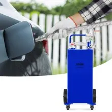 VEVOR 30 Gallon Fuel Caddy, Gas Storage Tank & 4 Wheels, with Manuel Transfer Pump, Gasoline Diesel Fuel Container for Cars, Lawn Mowers, ATVs, Boats, More, Blue