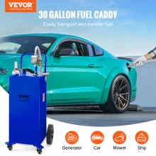 VEVOR 30 Gallon Fuel Caddy, Gas Storage Tank & 4 Wheels, with Manuel Transfer Pump, Gasoline Diesel Fuel Container for Cars, Lawn Mowers, ATVs, Boats, More, Blue