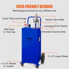 VEVOR 30 Gallon Fuel Caddy, Gas Storage Tank & 4 Wheels, with Manuel Transfer Pump, Gasoline Diesel Fuel Container for Cars, Lawn Mowers, ATVs, Boats, More, Blue