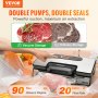 VEVOR Vacuum Sealer Machine, 90Kpa 130W Powerful Dual Pump and Dual Sealing, Dry and Moist Food Storage, Automatic and Manual Air Sealing System with Built-in Cutter, with Seal Bag and External Hose