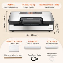 VEVOR Vacuum Sealer Machine, 90Kpa 130W Powerful Dual Pump and Dual Sealing, Dry and Moist Food Storage, Automatic and Manual Air Sealing System with Built-in Cutter, with Seal Bag and External Hose