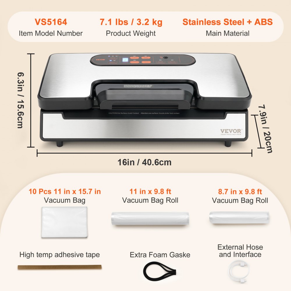 VEVOR Vacuum Sealer Machine Food Preservation Storage Saver 90Kpa w/ Seal Bag