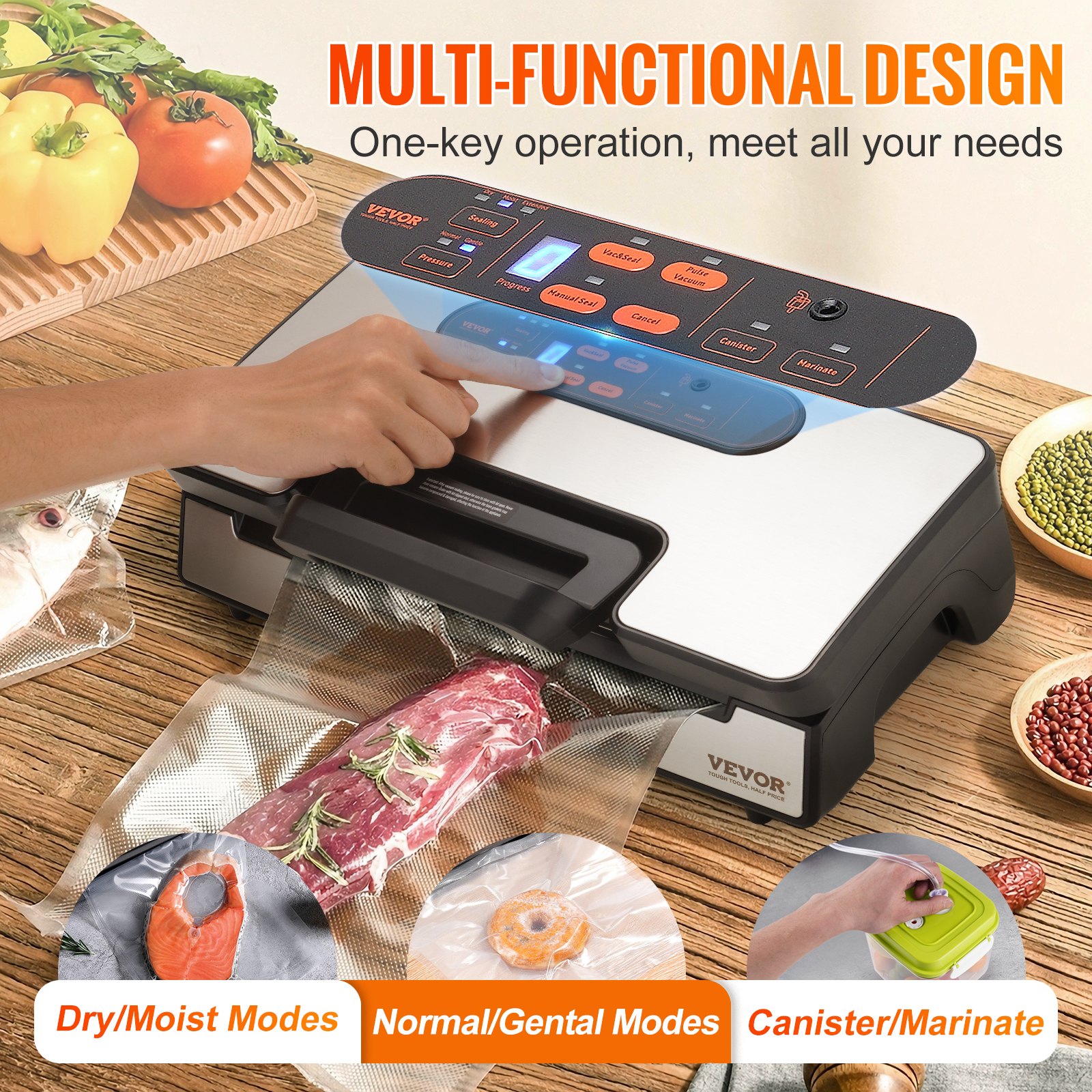 VEVOR Vacuum Sealer Machine Food Preservation Storage Saver 90Kpa w/ Seal Bag