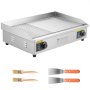 VEVOR Commercial Electric Grill, 28.54 x 15.75 inches, 4400W, 122–570°F adjustable temperature control, stainless steel (outer shell), commercial grill pan, countertop pan, half-groove, half-flat, comes with 2 scrapers and 2 brushes, suitable for steaks (no plug).