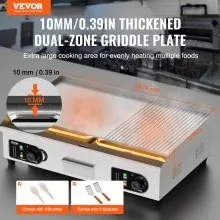 VEVOR Commercial Electric Griddle, 2800W Countertop Half-Flat Top Grill, 122℉-572℉ Adjustable Temp, 28.74x15.75x0.39in Stainless Steel Griddle Grill with 2 Shovels and 2 Brushes for Home or Restaurant No Plug