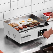 VEVOR Commercial Electric Griddle, 1700W Countertop Flat Top Grill, 122℉-572 ℉ Adjustable Temp, 17.72 x 11.81 x 0.39in Stainless Steel Griddle Grill with 2 Shovels and 2 Brushes for Home or Restaurant