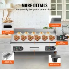 VEVOR Commercial Electric Griddle, 2800W Countertop Flat Top Grill, 122℉-572 ℉ Adjustable Temp, 25.98 x 15.75 x 0.39in Stainless Steel Griddle Grill with 2 Shovels and 2 Brushes for Home or Restaurant No Plug